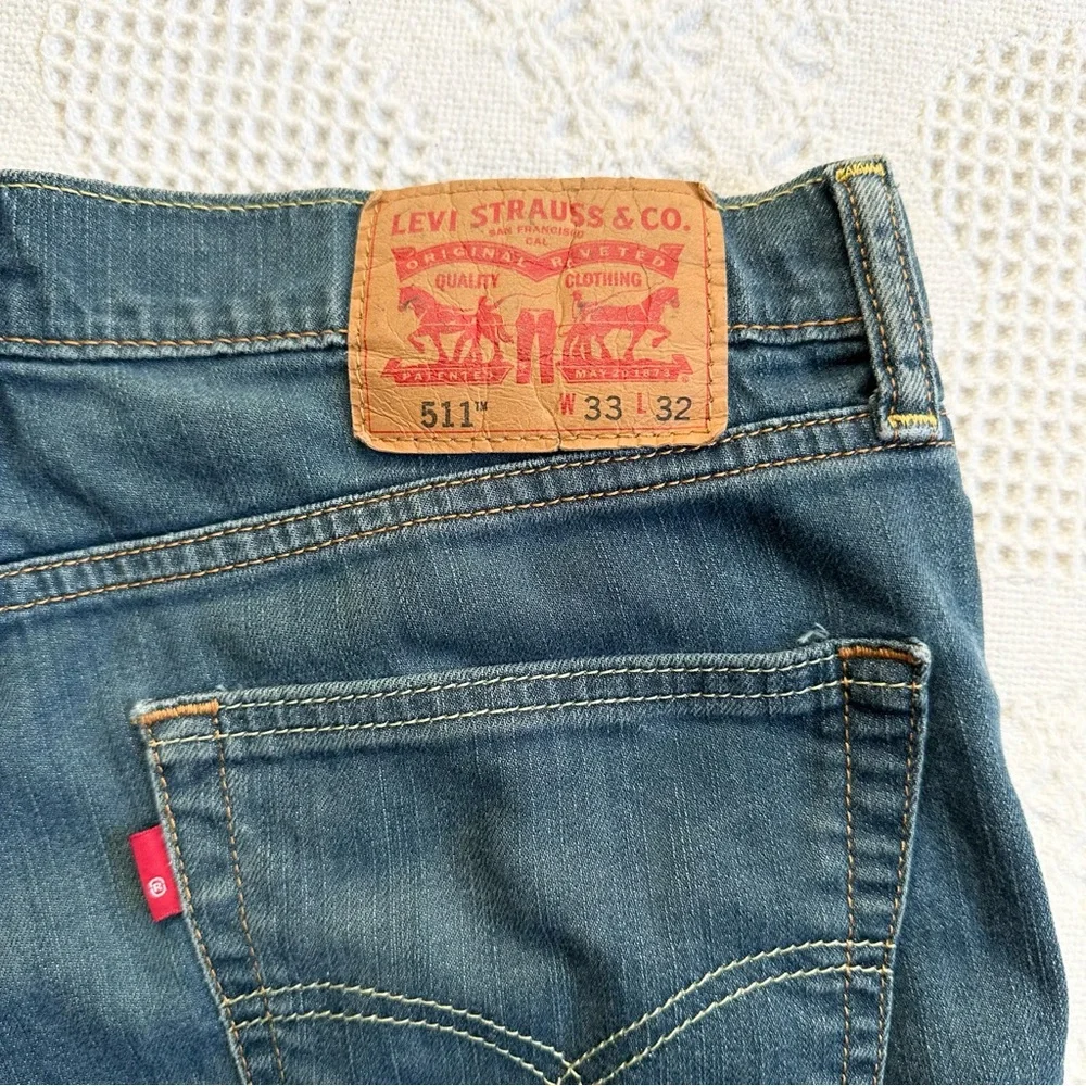 Levis 511 Jeans Mens 33x29 (Tag 33x32) Blue Slim Fit Mid Rise Medium Wash Zip